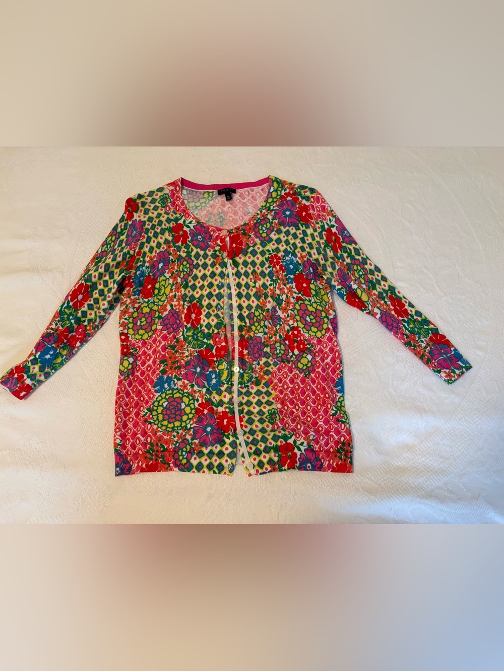 Petite Vibrant Floral Mixed-Print Women’s Cardigan Sweater